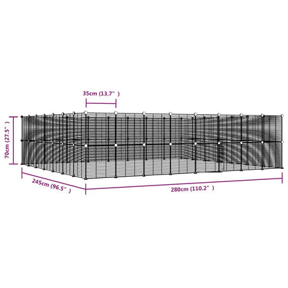 Huisdierenkooi met deur 60 panelen 35x35 cm staal zwart 1.5 cm 60 panelen met deur
