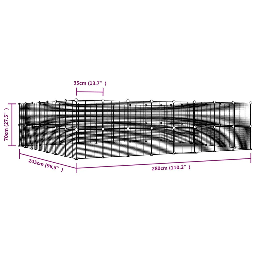Huisdierenkooi met deur 60 panelen 35x35 cm staal zwart 1.5 cm 60 panelen met deur