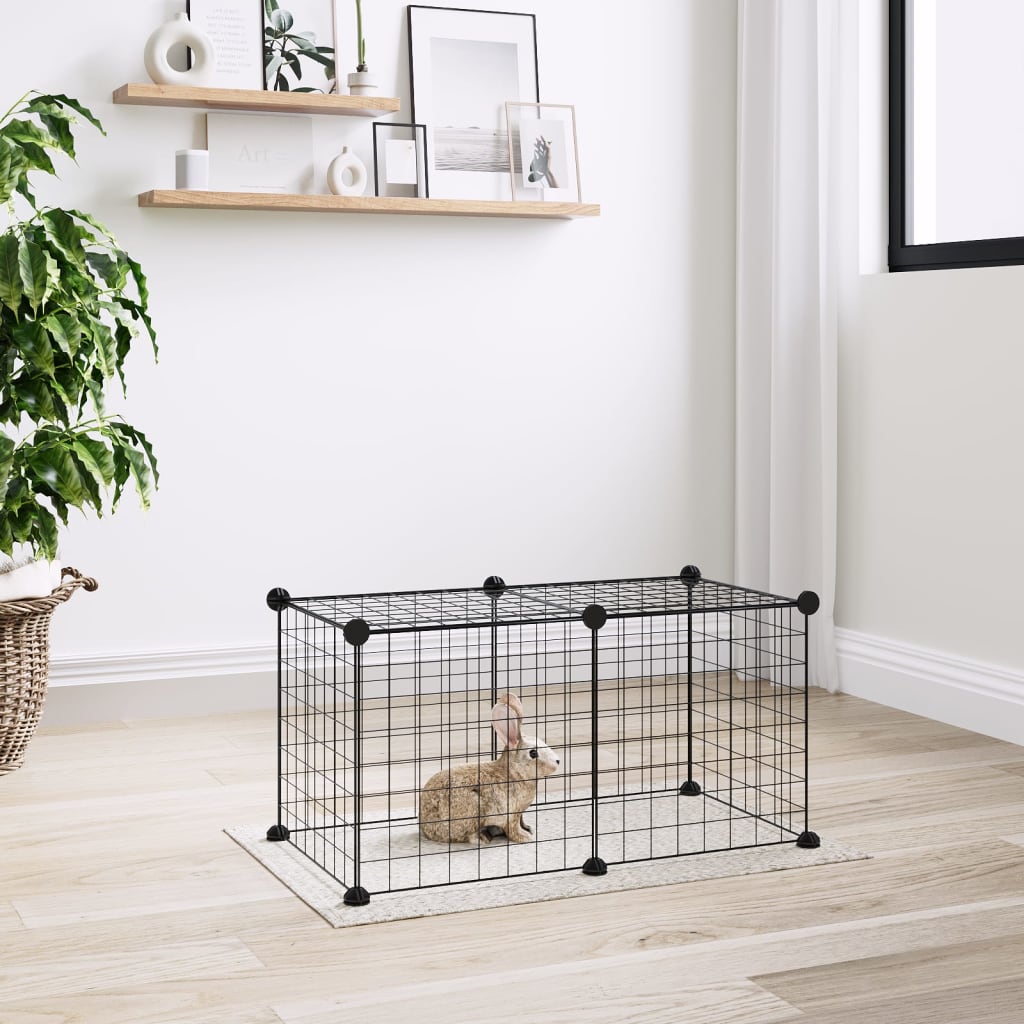Huisdierenkooi Met 8 Panelen 35X35 Cm Staal Zwart 4.3 cm 8 panelen zonder deur
