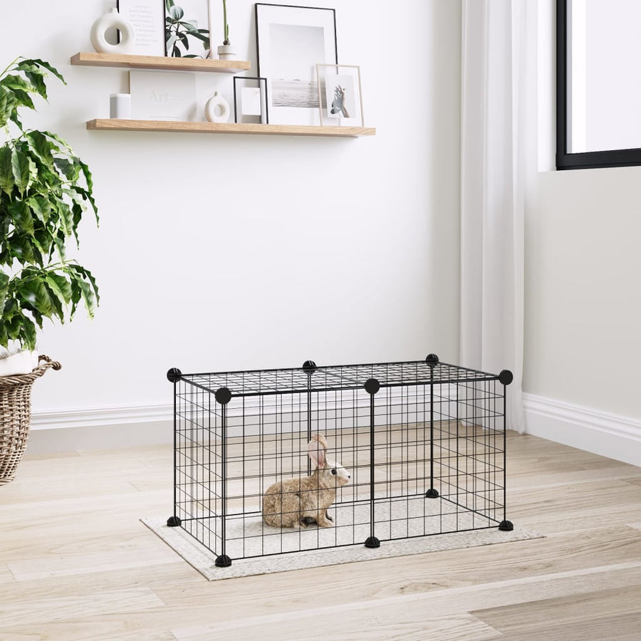 Huisdierenkooi Met 8 Panelen 35X35 Cm Staal Zwart 4.3 cm 8 panelen zonder deur