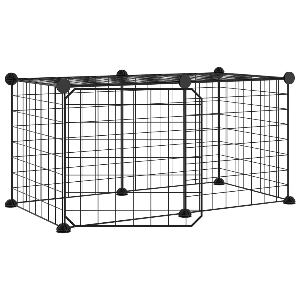 Huisdierenkooi met deur 8 panelen 35x35 cm staal zwart 4.3 cm