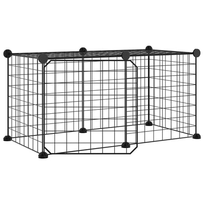 Huisdierenkooi met deur 8 panelen 35x35 cm staal zwart 4.3 cm