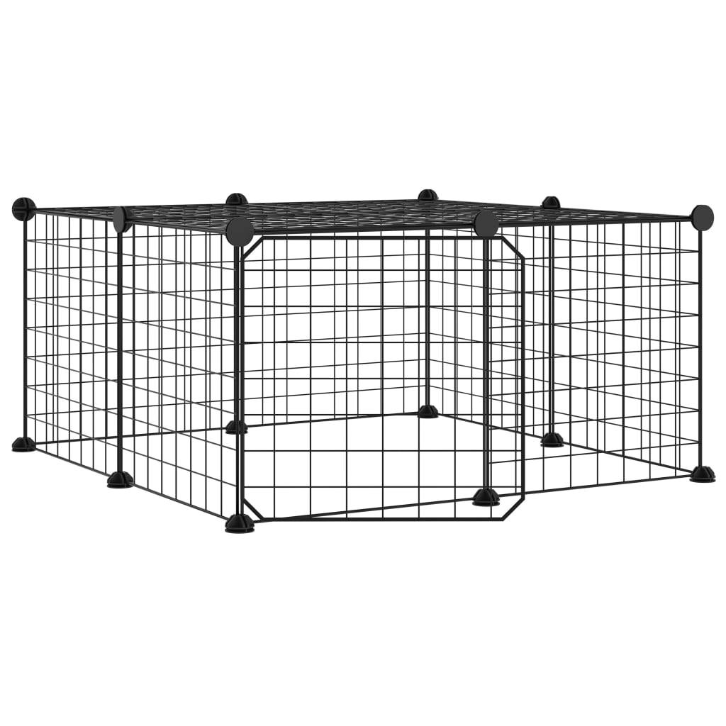 Huisdierenkooi met deur 12 panelen 35x35 cm staal zwart 4.3 cm