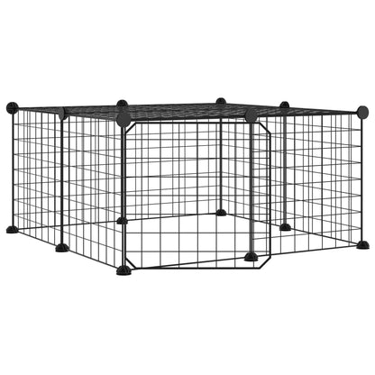 Huisdierenkooi met deur 12 panelen 35x35 cm staal zwart 4.3 cm