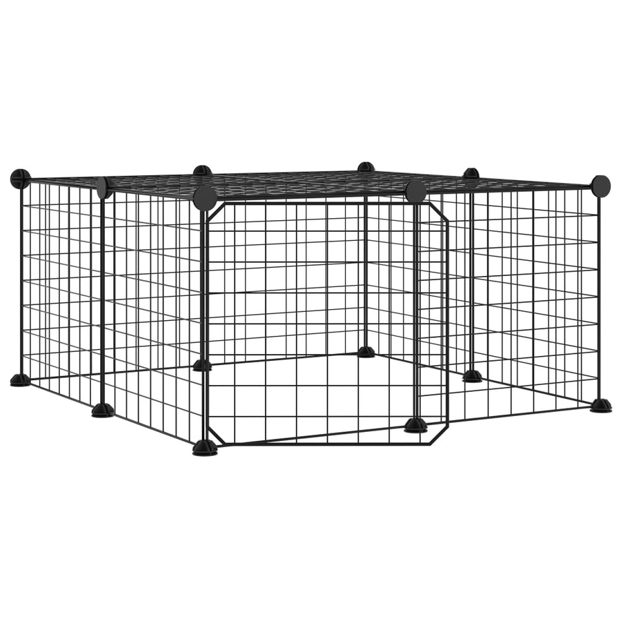 Huisdierenkooi met deur 12 panelen 35x35 cm staal zwart 4.3 cm
