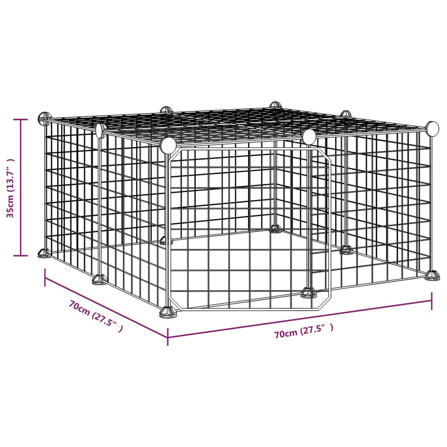 Huisdierenkooi met deur 12 panelen 35x35 cm staal zwart 4.3 cm