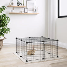 Huisdierenkooi met deur 12 panelen 35x35 cm staal zwart 4.3 cm