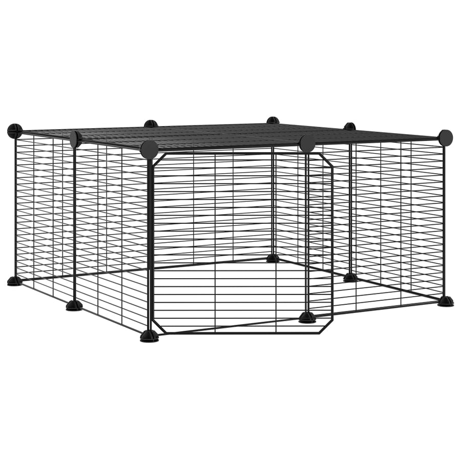 Huisdierenkooi Met Deur 12 Panelen 35X35 Cm Staal Zwart 1.5 cm 12 panelen met deur