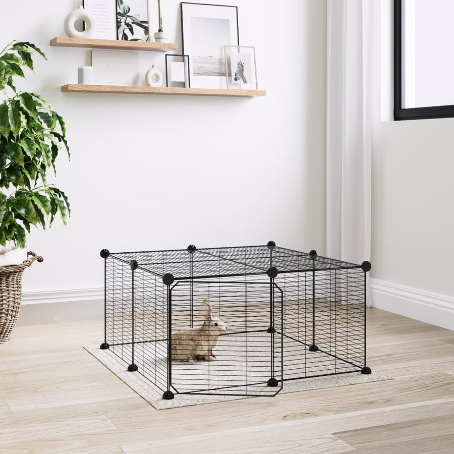 Huisdierenkooi Met Deur 12 Panelen 35X35 Cm Staal Zwart 1.5 cm 12 panelen met deur