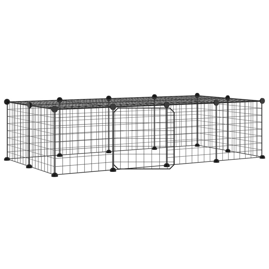 Huisdierenkooi met deur 20 panelen 35x35 cm staal zwart 4.3 cm