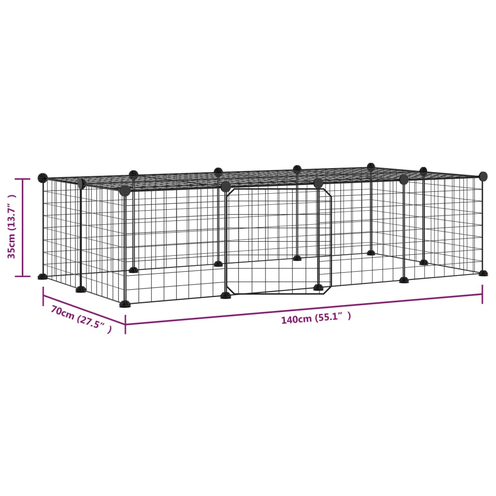 Huisdierenkooi met deur 20 panelen 35x35 cm staal zwart 4.3 cm