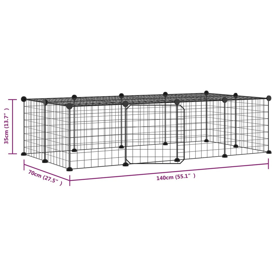 Huisdierenkooi met deur 20 panelen 35x35 cm staal zwart 4.3 cm