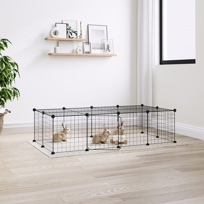 Huisdierenkooi met deur 20 panelen 35x35 cm staal zwart 4.3 cm