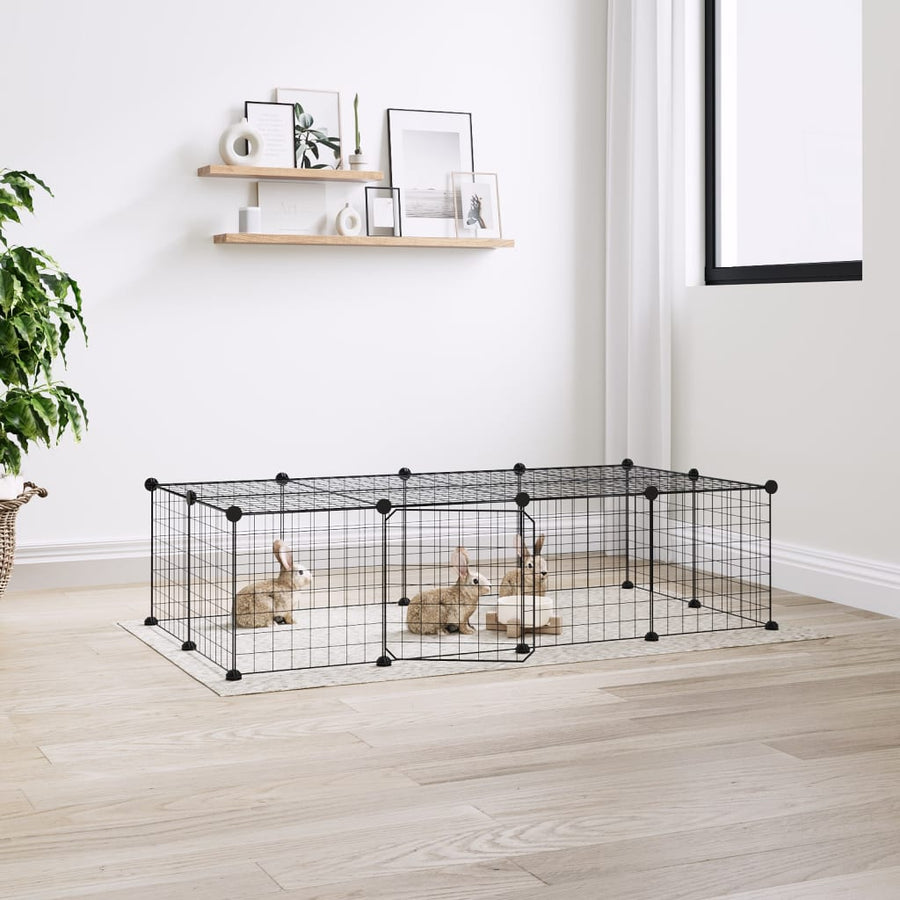 Huisdierenkooi met deur 20 panelen 35x35 cm staal zwart 4.3 cm