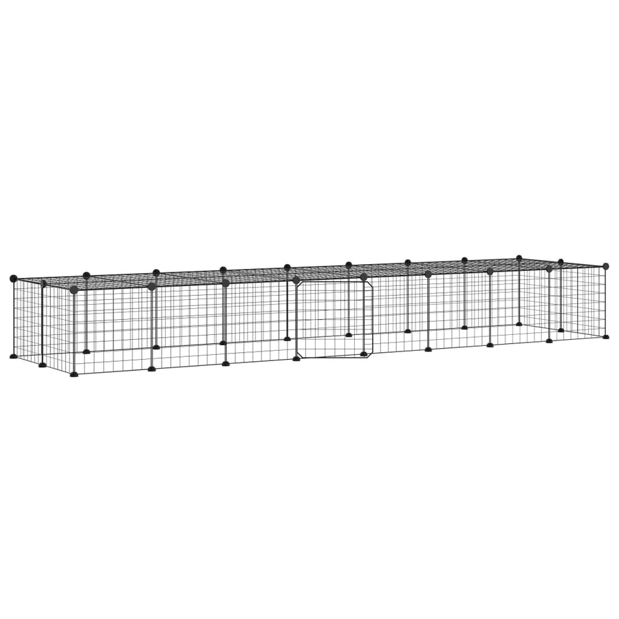 Huisdierenkooi met deur 36 panelen 35x35 cm staal zwart 4.3 cm 36 panelen met deur
