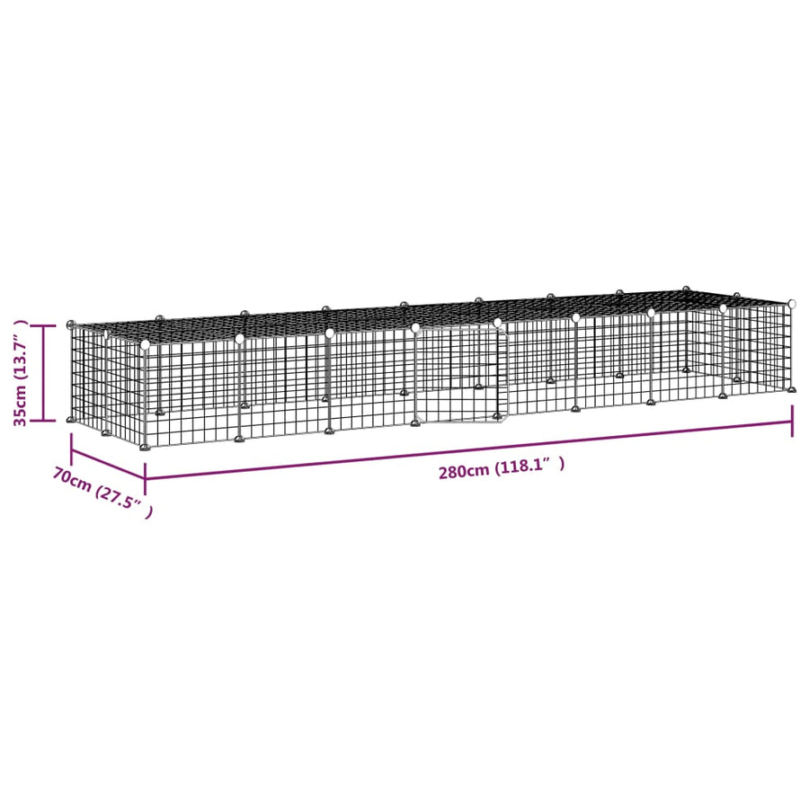 Huisdierenkooi met deur 36 panelen 35x35 cm staal zwart 4.3 cm 36 panelen met deur