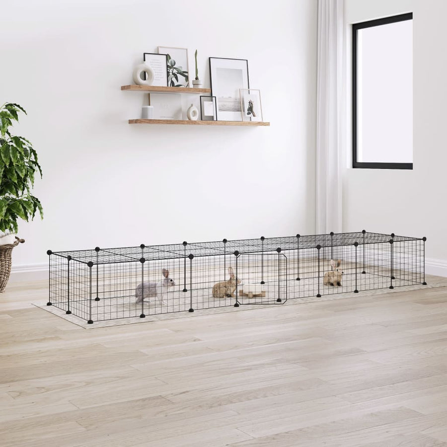 Huisdierenkooi met deur 36 panelen 35x35 cm staal zwart 4.3 cm 36 panelen met deur
