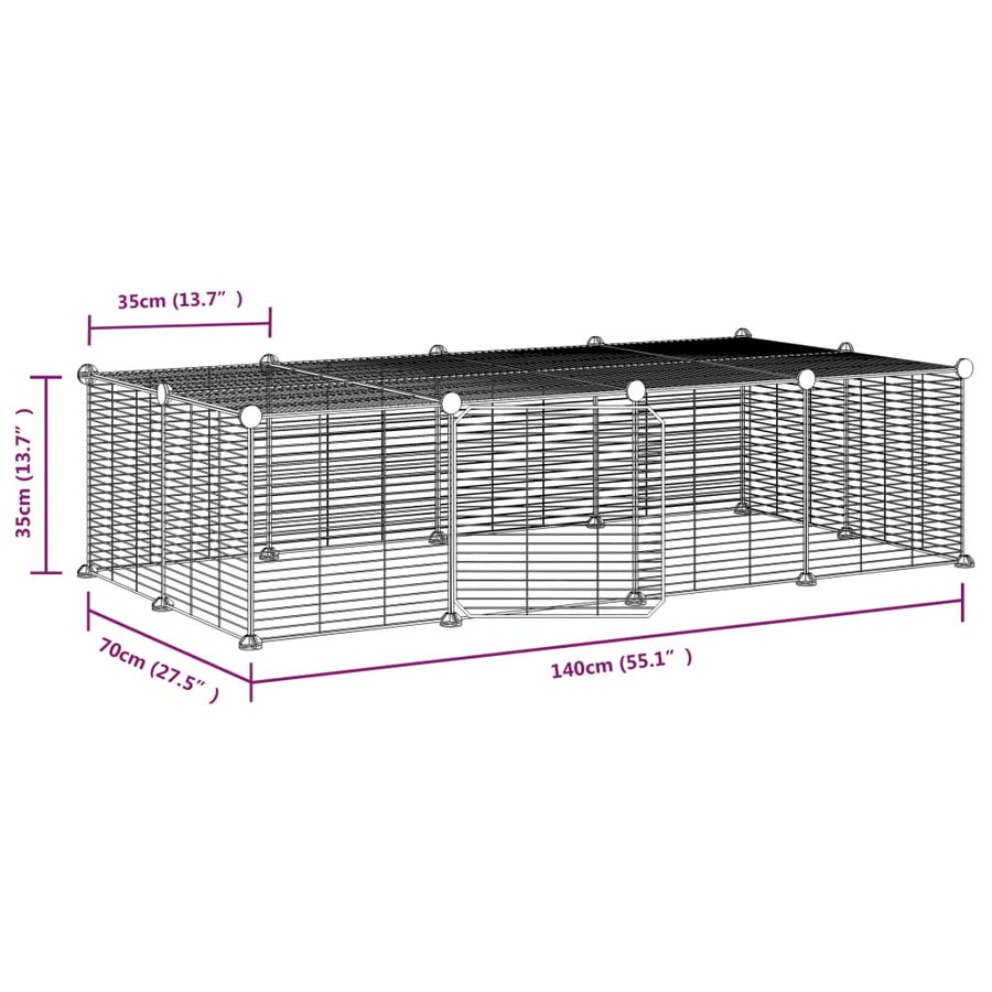 Huisdierenkooi Met Deur 20 Panelen 35X35 Cm Staal Zwart 1.5 cm 20 panelen met deur