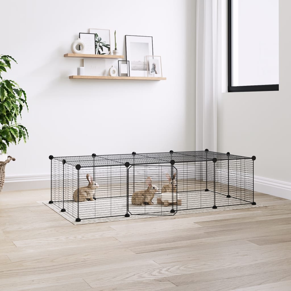 Huisdierenkooi Met Deur 20 Panelen 35X35 Cm Staal Zwart 1.5 cm 20 panelen met deur
