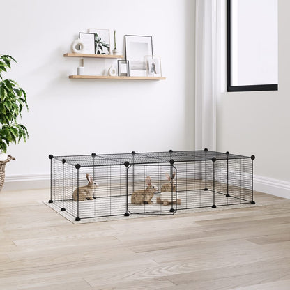 Huisdierenkooi Met Deur 20 Panelen 35X35 Cm Staal Zwart 1.5 cm 20 panelen met deur