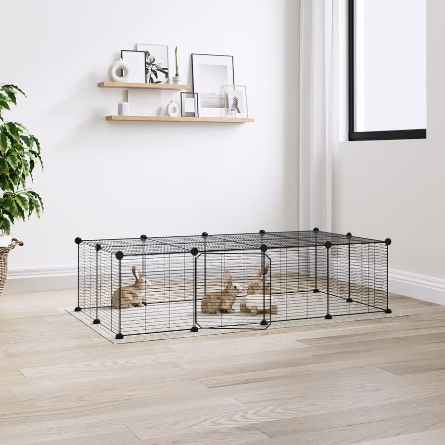 Huisdierenkooi Met Deur 20 Panelen 35X35 Cm Staal Zwart 1.5 cm 20 panelen met deur