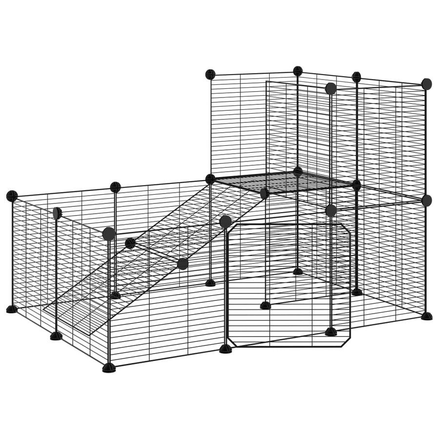 Huisdierenkooi Met Deur 20 Panelen 35X35 Cm Staal Zwart 20 panelen met deur