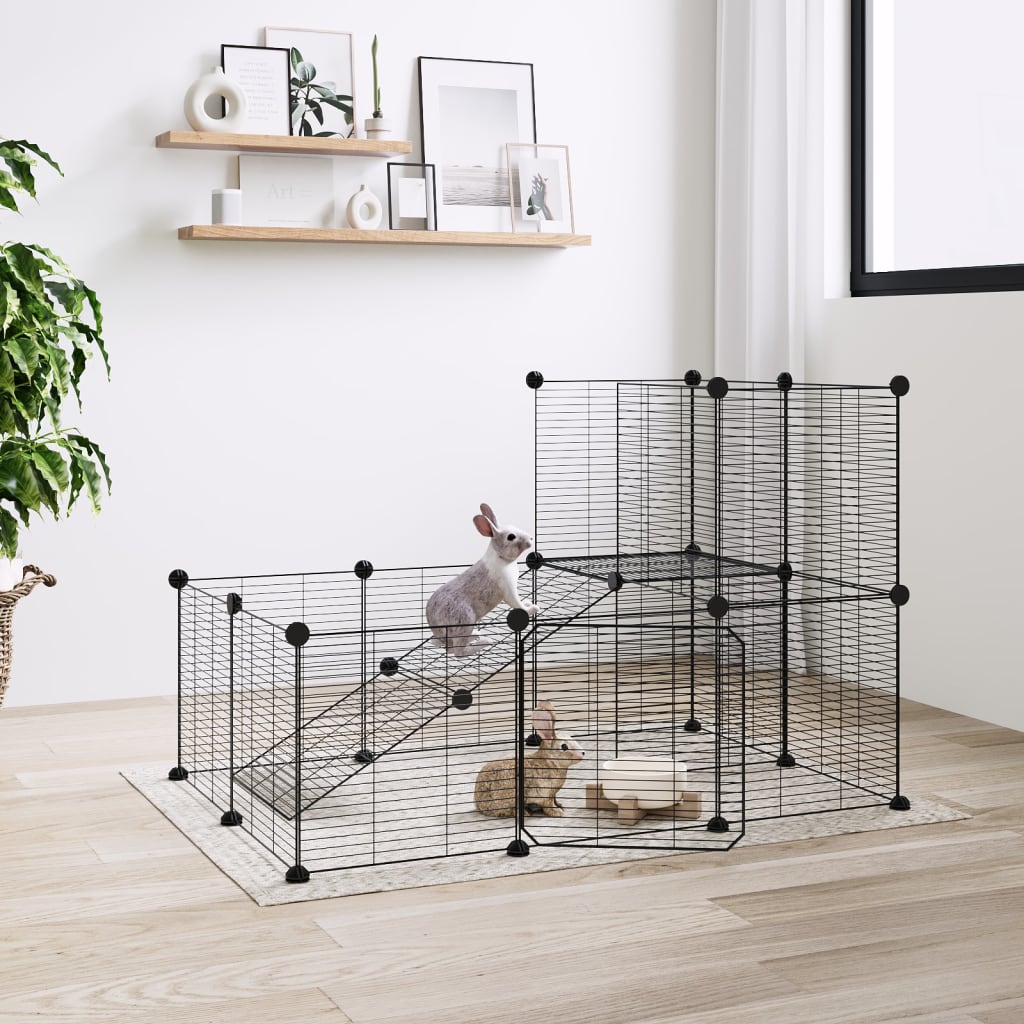 Huisdierenkooi Met Deur 20 Panelen 35X35 Cm Staal Zwart 20 panelen met deur