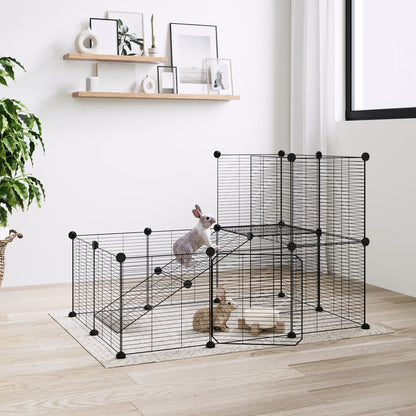 Huisdierenkooi Met Deur 20 Panelen 35X35 Cm Staal Zwart 20 panelen met deur