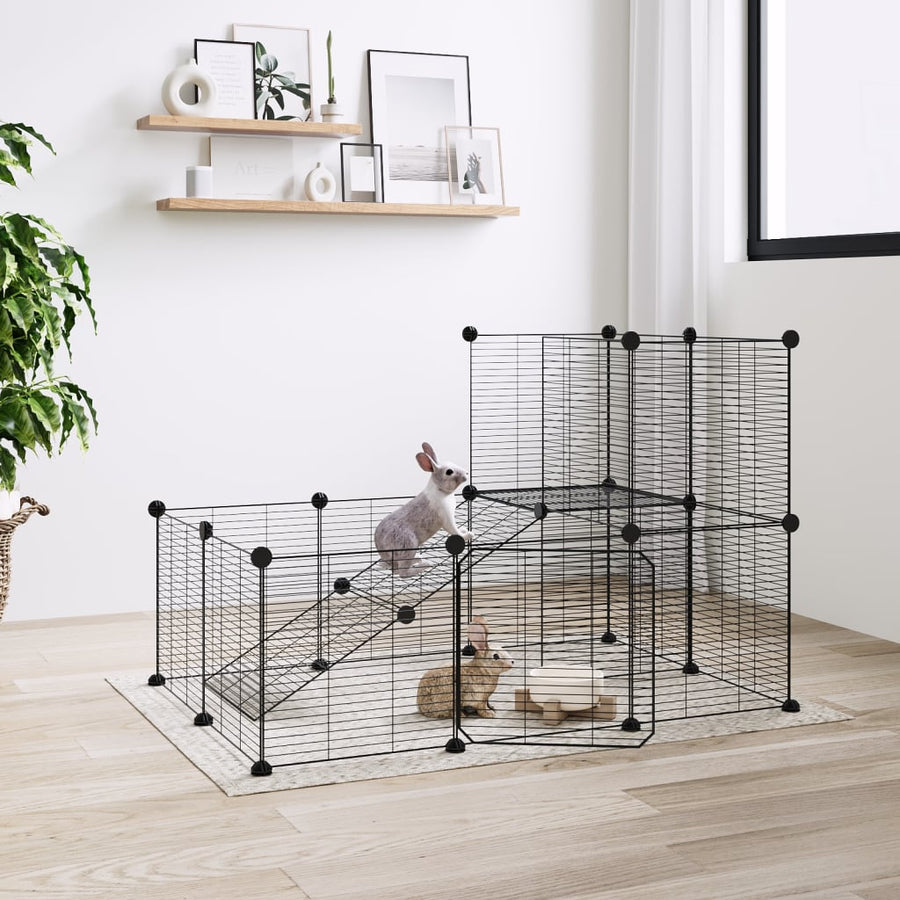 Huisdierenkooi Met Deur 20 Panelen 35X35 Cm Staal Zwart 20 panelen met deur