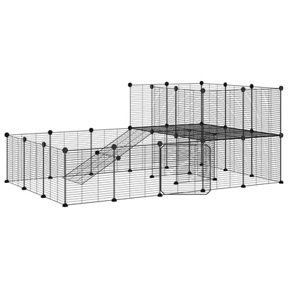 Huisdierenkooi Met Deur 36 Panelen 35X35 Cm Staal Zwart 36 panelen met deur