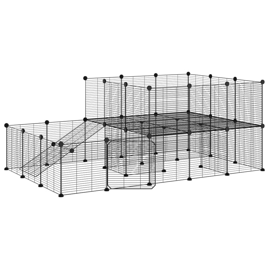 Huisdierenkooi Met Deur 44 Panelen 35X35 Cm Staal Zwart 44 panelen met deur