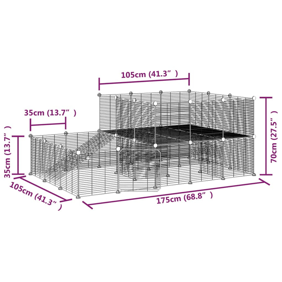 Huisdierenkooi Met Deur 44 Panelen 35X35 Cm Staal Zwart 44 panelen met deur