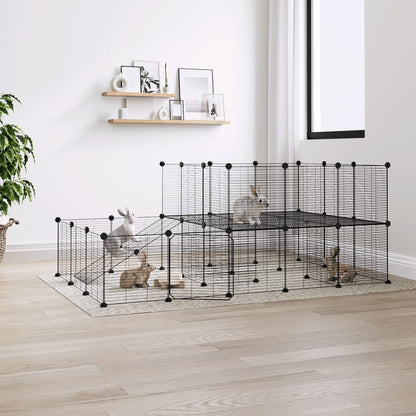 Huisdierenkooi Met Deur 44 Panelen 35X35 Cm Staal Zwart 44 panelen met deur