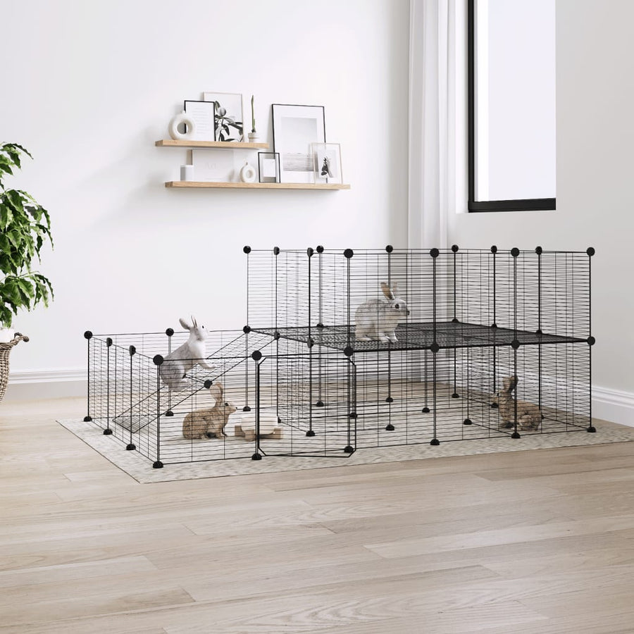 Huisdierenkooi Met Deur 44 Panelen 35X35 Cm Staal Zwart 44 panelen met deur