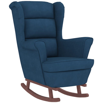 Schommelstoel Met Houten Poten En Voetenbank Fluweel Blauw Met voetensteun