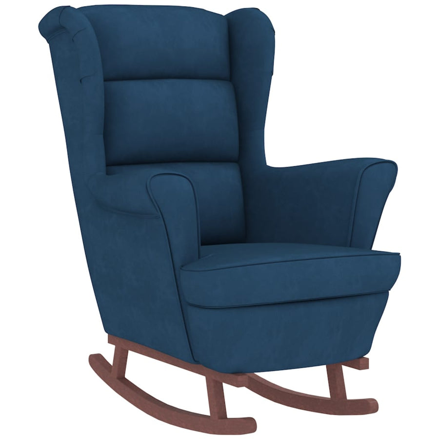 Schommelstoel Met Houten Poten En Voetenbank Fluweel Blauw Met voetensteun