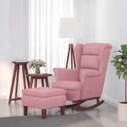 Schommelstoel roze fluweel massief hout 78x93x97 cm