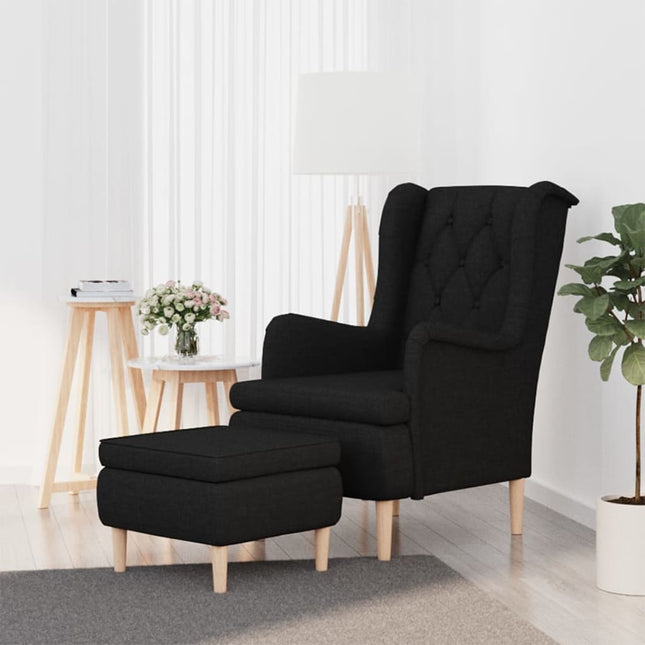 Fauteuil Met Voetenbank Stof Zwart Met voetensteun