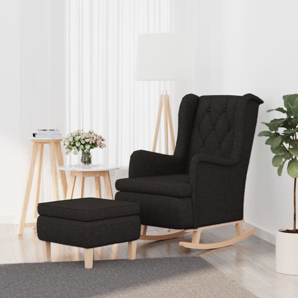 Fauteuil Met Schommelpoten En Voetenbank Stof Zwart
