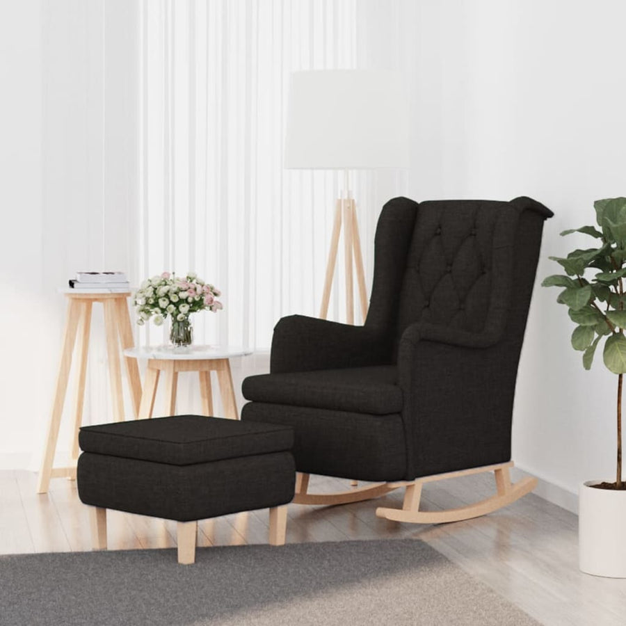 Fauteuil Met Schommelpoten En Voetenbank Stof Zwart