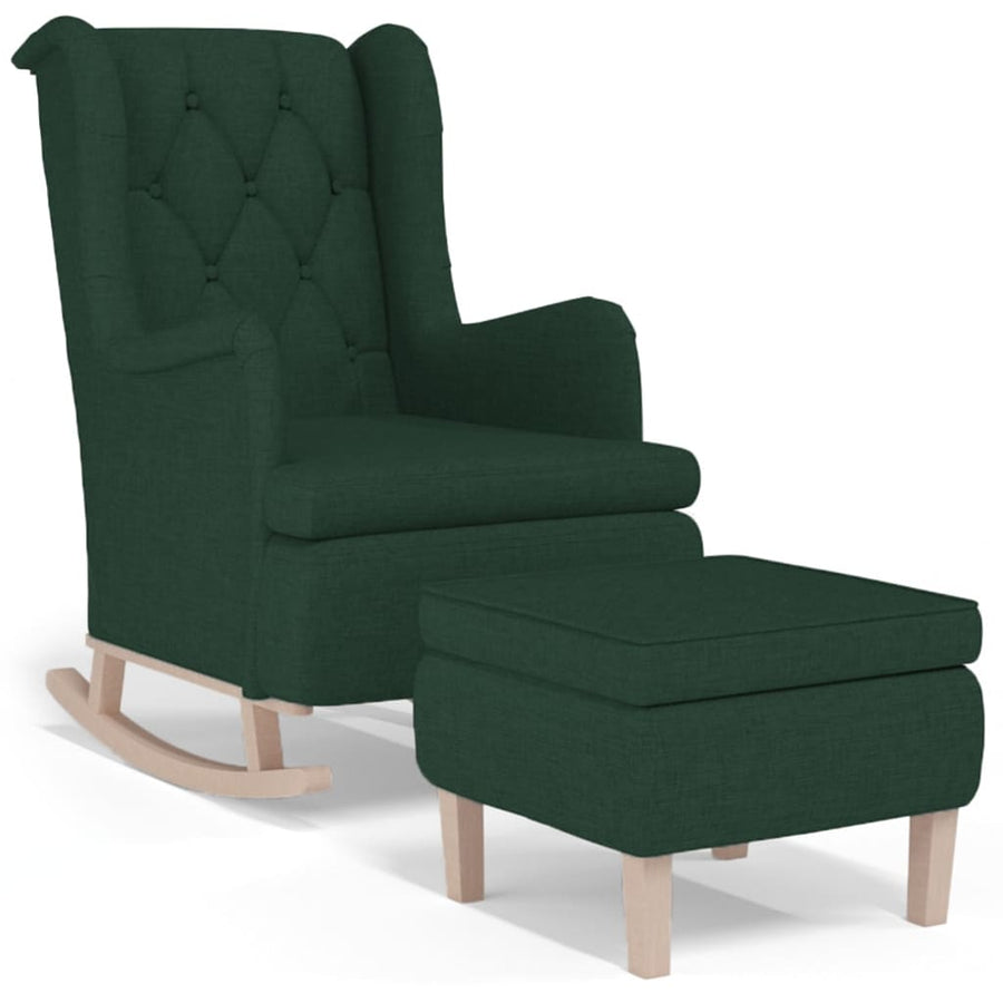 Fauteuil Met Schommelpoten En Voetenbank Stof Donkergroen Met voetensteun