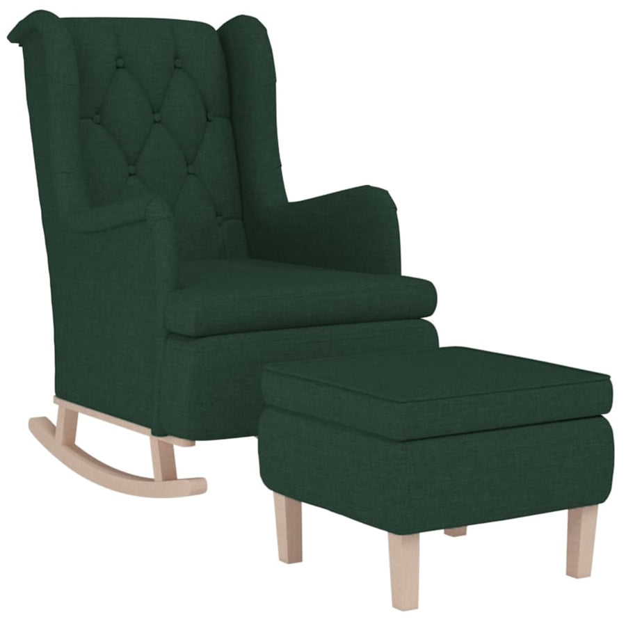 Fauteuil Met Schommelpoten En Voetenbank Stof Donkergroen Met voetensteun
