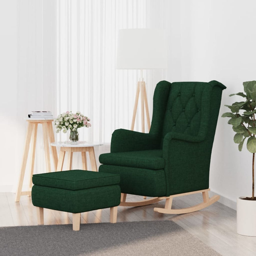 Fauteuil Met Schommelpoten En Voetenbank Stof Donkergroen Met voetensteun