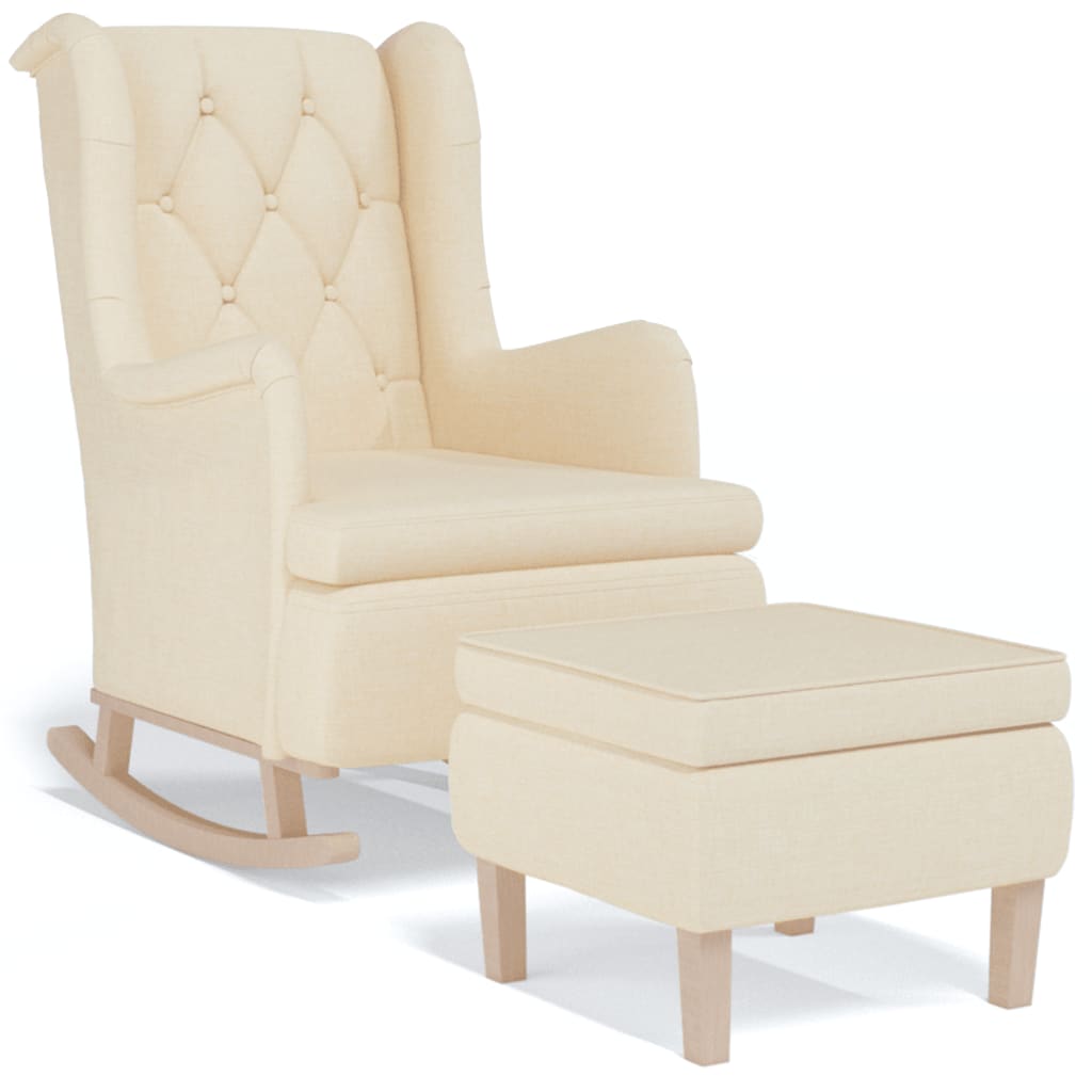 Fauteuil Met Schommelpoten En Voetenbank Stof Kleurig Crème Met voetensteun