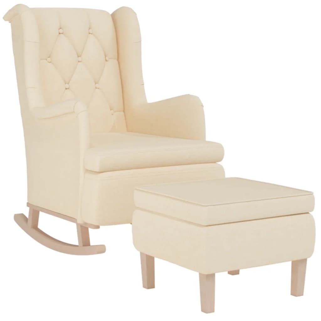 Fauteuil Met Schommelpoten En Voetenbank Stof Kleurig Crème Met voetensteun