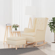 Fauteuil met schommelpoten en voetenbank stof crèmekleurig 65x91x100 cm