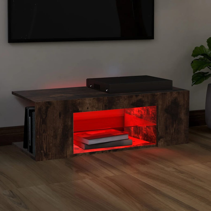 Tv-Meubel Met Led-Verlichting 90X39X30 Cm Kleurig Gerookt eiken