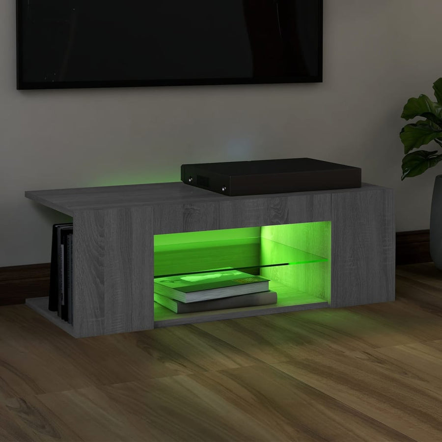 Tv-Meubel Met Led-Verlichting 90X39X30 Cm Eiken Grijs sonoma