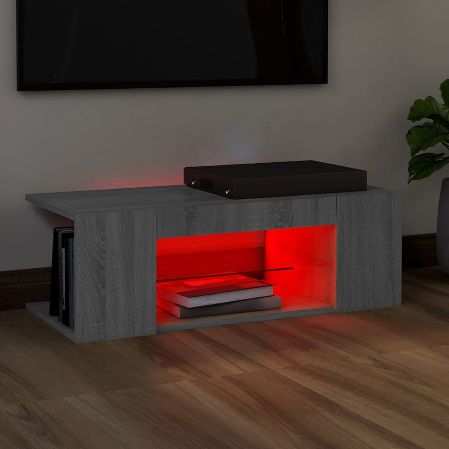 Tv-Meubel Met Led-Verlichting 90X39X30 Cm Eiken Grijs sonoma