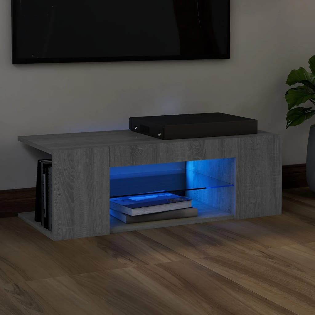 Tv-Meubel Met Led-Verlichting 90X39X30 Cm Eiken Grijs sonoma